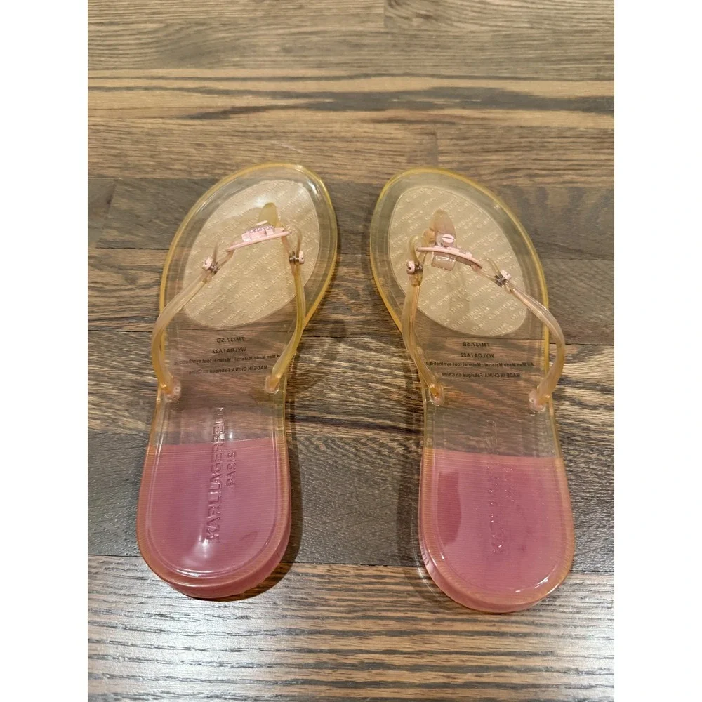 Karl Lagerfeld Paris Wylda Jelly Sandals‎ Translucent Pink Clear TPU KL Logo 7M